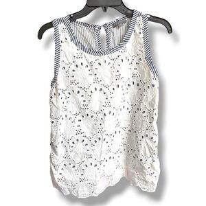 Piazza Del Tempio Tank Top White Blue Striped Eyelet Cotton‎ Blend Small